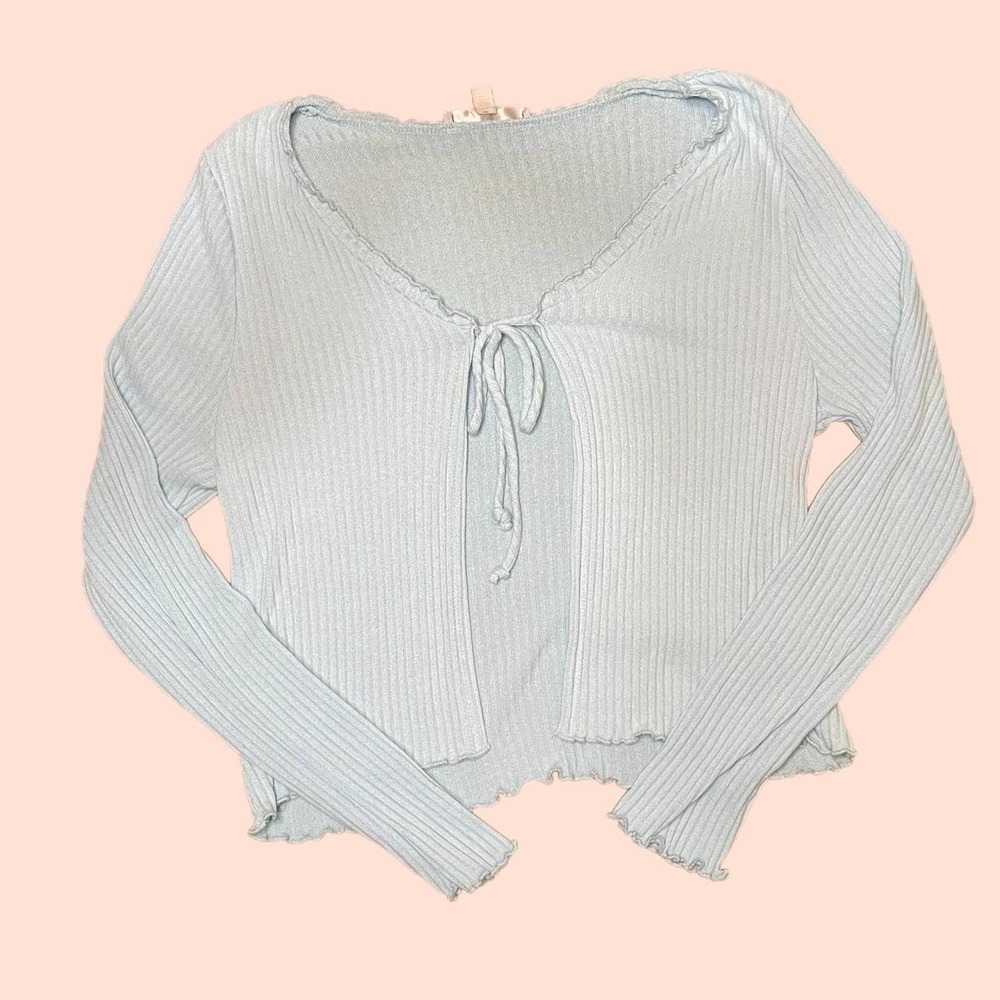 light blue ribbed tie up cardigan